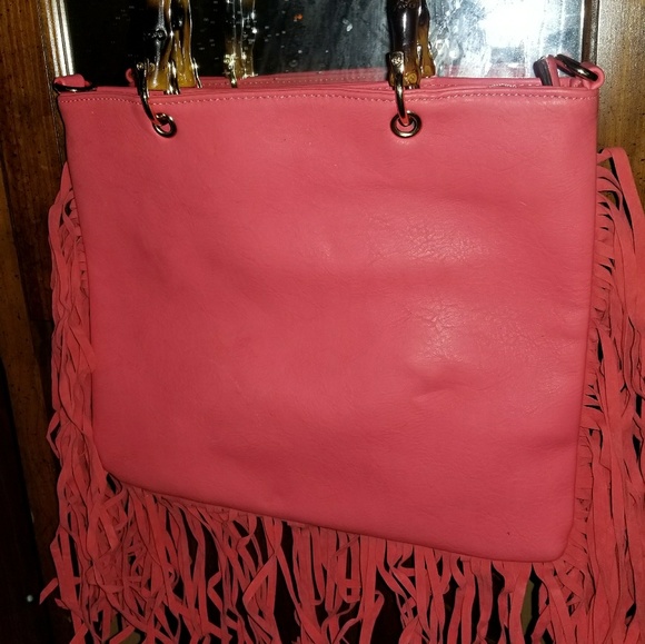 Pink Purse with Sued Like Fringes - Picture 2 of 4